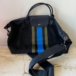 Longchamp Navy Olive Stripe Bag